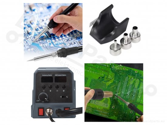 Adjustable 2-in-1 soldering station with 60W soldering iron and 300W hot ai